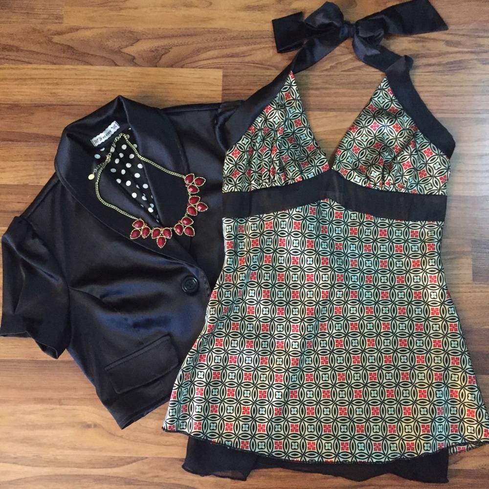 NWOT Gold and Black Satin Halter